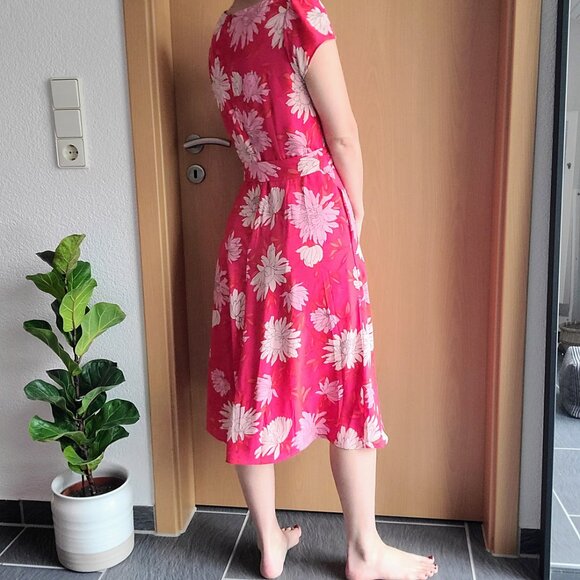 Talbots Pink Floral Chrysanthemum Belted Button Front Midi Shirt Dress 8 Petite - Picture 5 of 16